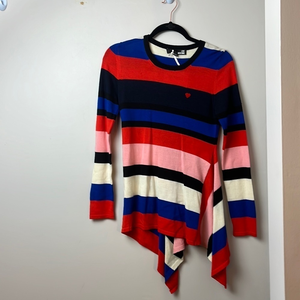 Love Moschino stripe kerchief hem wool sweater